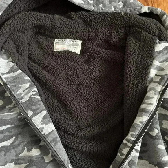 BIG BALL SPORTS Men's Green Sherpa Lined Camo Full Zipper Hooded Jacket Size L - Picture 5 of 7